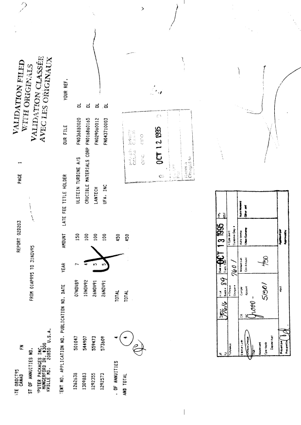 Canadian Patent Document 1292573. Fees 19951012. Image 1 of 1