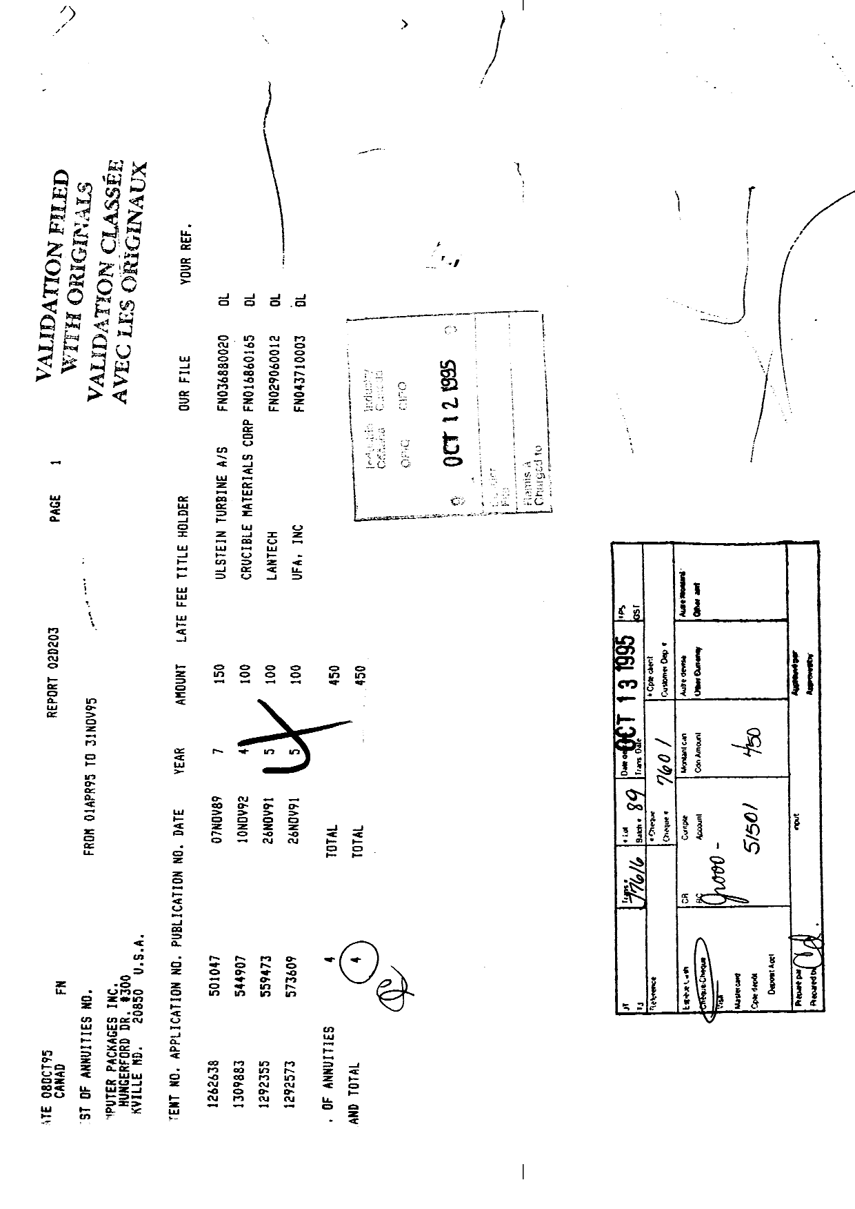 Document de brevet canadien 1292573. Taxes 19951012. Image 1 de 1