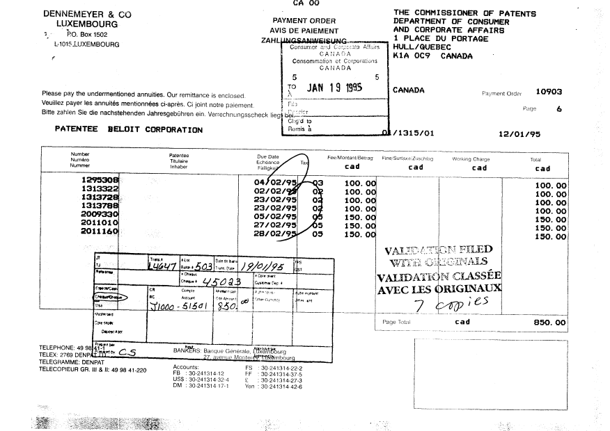 Document de brevet canadien 1295308. Taxes 19950119. Image 1 de 1