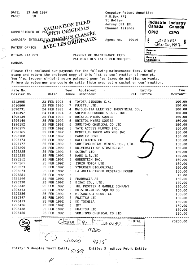 Canadian Patent Document 1296438. Fees 19970120. Image 1 of 1