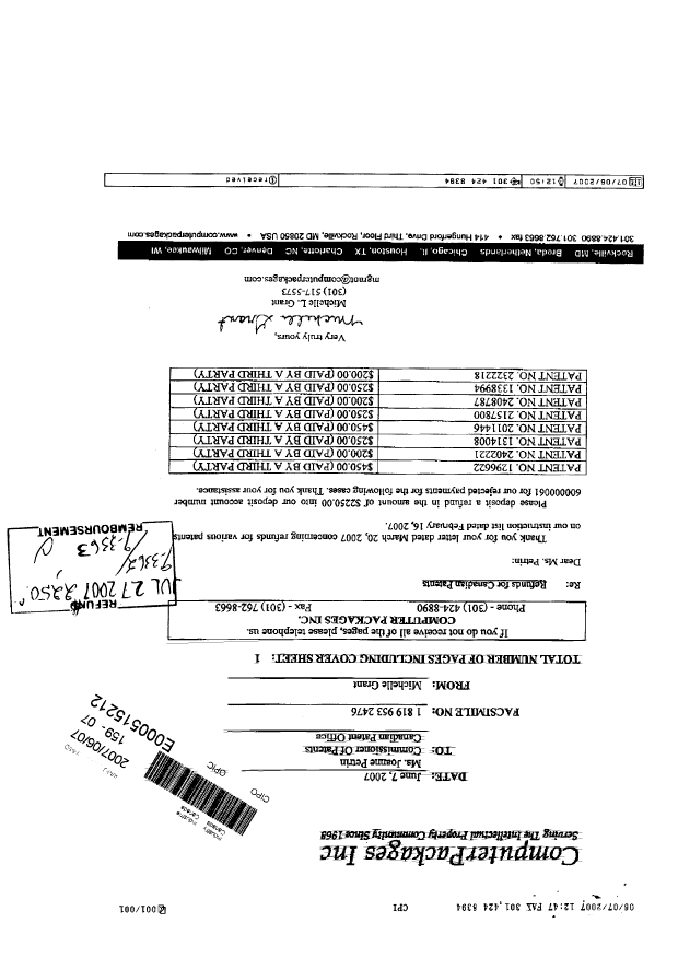 Document de brevet canadien 1296622. Taxes 20070607. Image 1 de 1