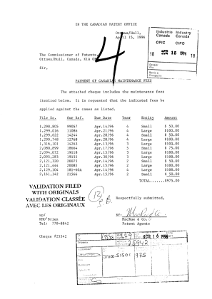 Document de brevet canadien 1299622. Taxes 19960415. Image 1 de 1