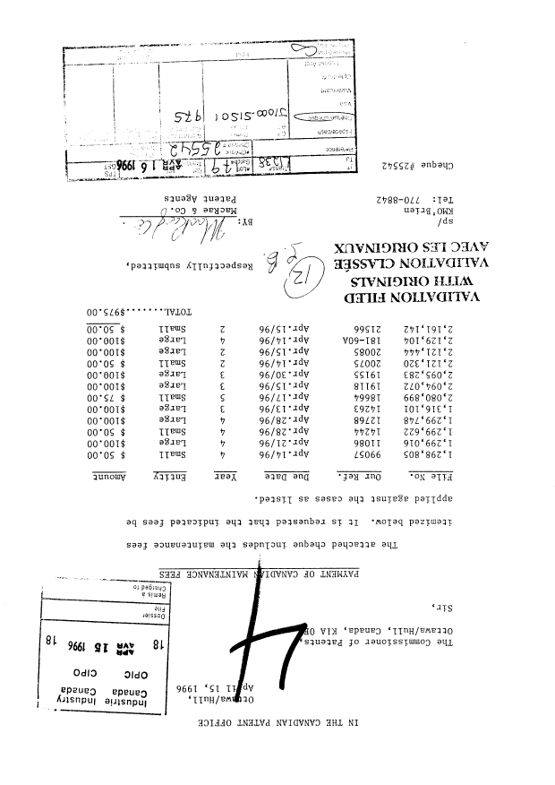 Canadian Patent Document 1299622. Fees 19960415. Image 1 of 1