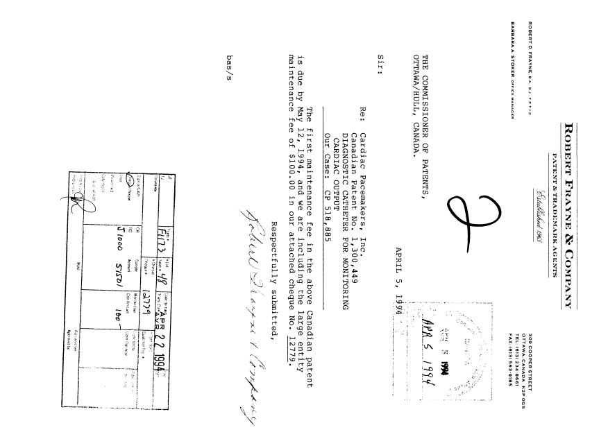 Canadian Patent Document 1300449. Fees 19940405. Image 1 of 1