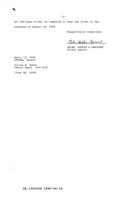 Canadian Patent Document 1301006. Prosecution Correspondence 19900419. Image 2 of 2