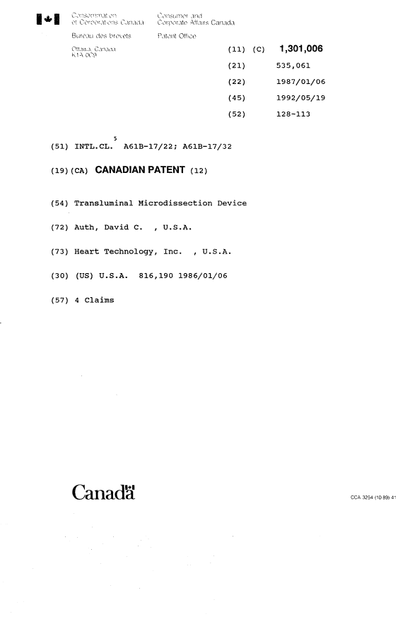 Canadian Patent Document 1301006. Cover Page 19931030. Image 1 of 1