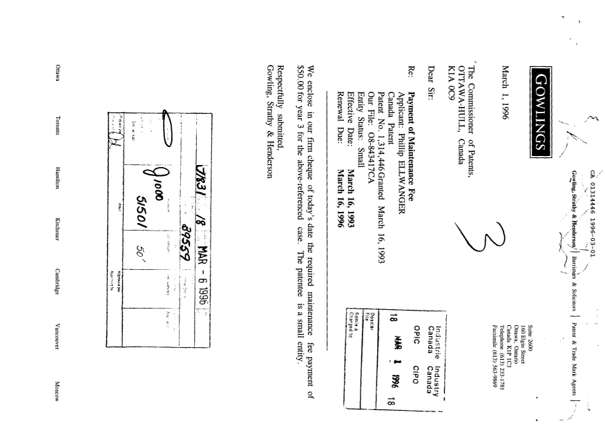 Document de brevet canadien 1314446. Taxes 19960301. Image 1 de 1