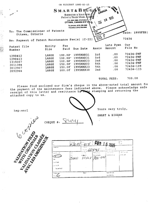 Document de brevet canadien 1315007. Taxes 19950215. Image 1 de 1