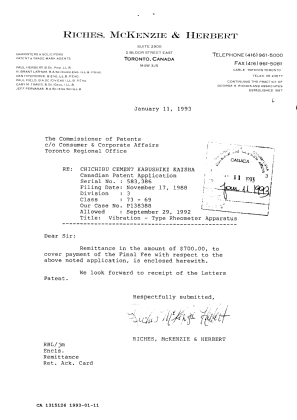 Document de brevet canadien 1315126. Correspondance reliée au PCT 19930111. Image 1 de 1
