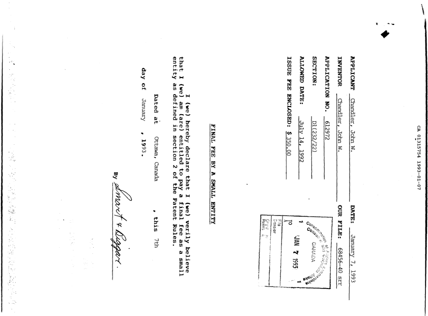 Document de brevet canadien 1315754. Correspondance 19930107. Image 1 de 1