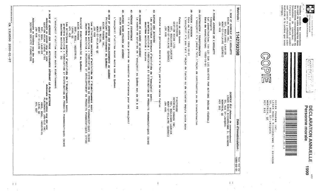 Document de brevet canadien 1318590. Correspondance reliée au PCT 20000107. Image 3 de 3