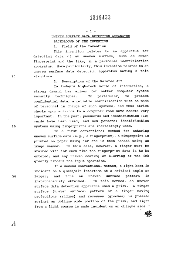 Document de brevet canadien 1319433. Description 19931117. Image 1 de 20