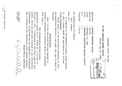 Canadian Patent Document 1319735. Prosecution Correspondence 19890525. Image 1 of 1