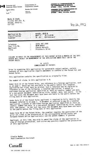 Document de brevet canadien 1321683. Demande d'examen 19920226. Image 1 de 1