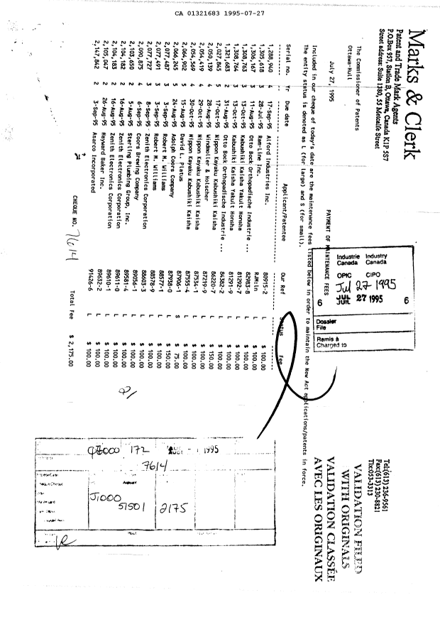 Canadian Patent Document 1321683. Fees 19950727. Image 1 of 1
