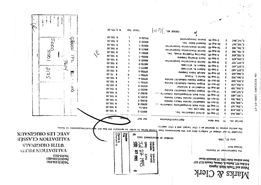 Document de brevet canadien 1321683. Taxes 19950727. Image 1 de 1