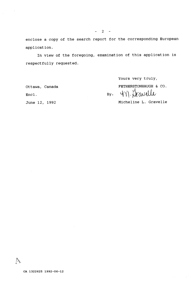 Canadian Patent Document 1322625. Prosecution Correspondence 19920612. Image 2 of 5