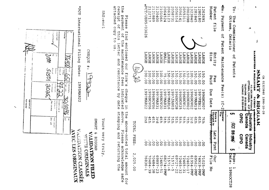 Document de brevet canadien 1323840. Taxes 19961028. Image 1 de 1