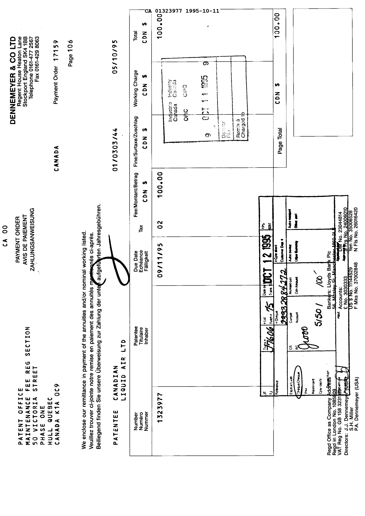 Document de brevet canadien 1323977. Taxes 19951011. Image 1 de 1
