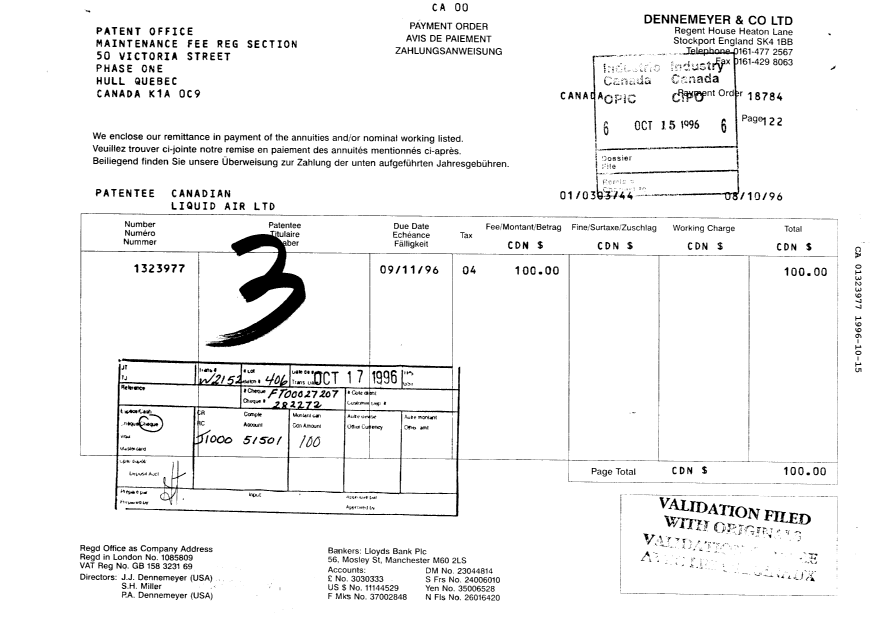 Document de brevet canadien 1323977. Taxes 19961015. Image 1 de 1