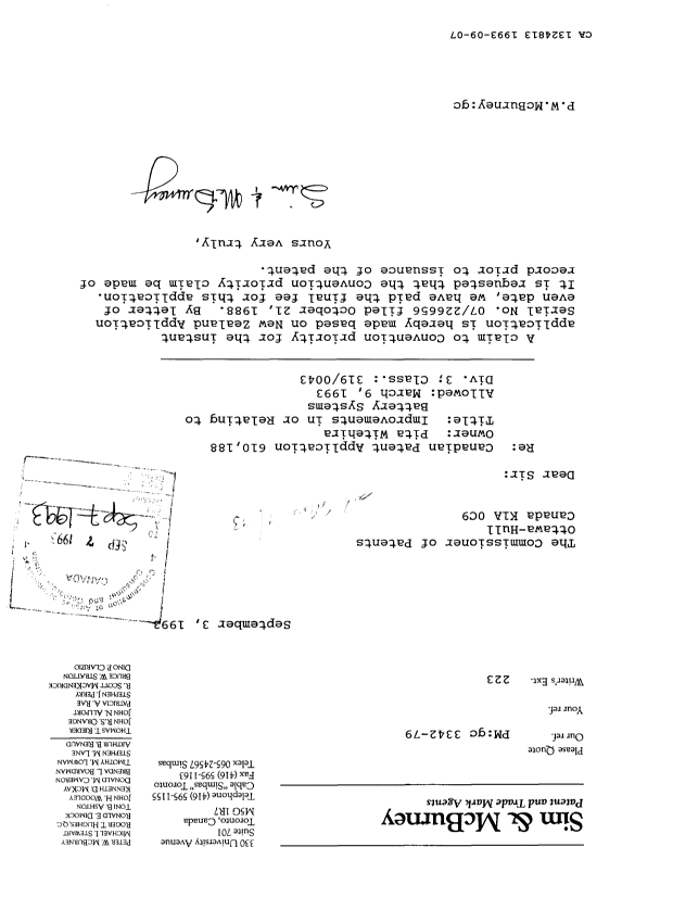 Canadian Patent Document 1324813. PCT Correspondence 19930907. Image 1 of 1