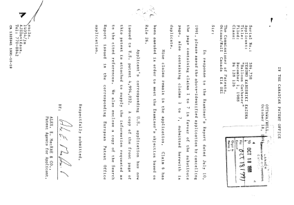Canadian Patent Document 1325941. Prosecution Correspondence 19911018. Image 1 of 3