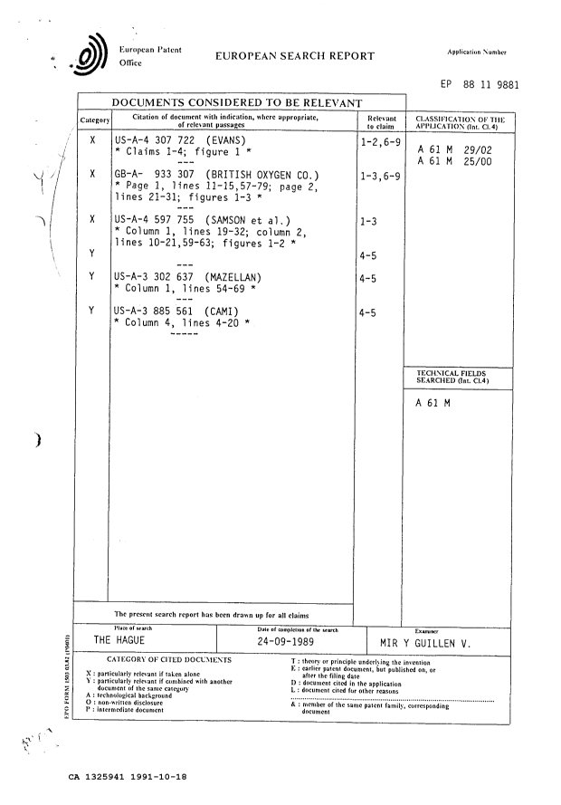 Document de brevet canadien 1325941. Correspondance de la poursuite 19911018. Image 2 de 3