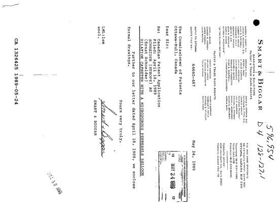 Document de brevet canadien 1326425. Correspondance de la poursuite 19890524. Image 1 de 1