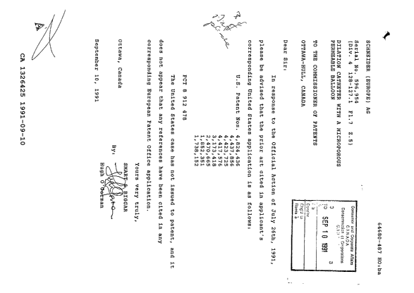 Document de brevet canadien 1326425. Correspondance de la poursuite 19910910. Image 1 de 1