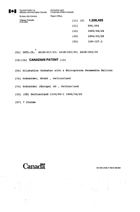 Document de brevet canadien 1326425. Page couverture 19940721. Image 1 de 1