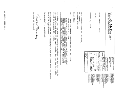 Document de brevet canadien 1326619. Correspondance 19881208. Image 1 de 1