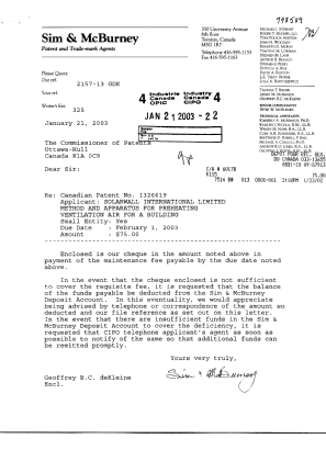 Document de brevet canadien 1326619. Taxes 20030121. Image 1 de 1