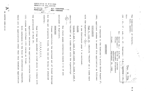 Document de brevet canadien 1326763. Correspondance de la poursuite 19921214. Image 1 de 2