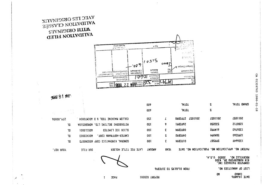 Document de brevet canadien 1326763. Taxes 19960118. Image 1 de 1