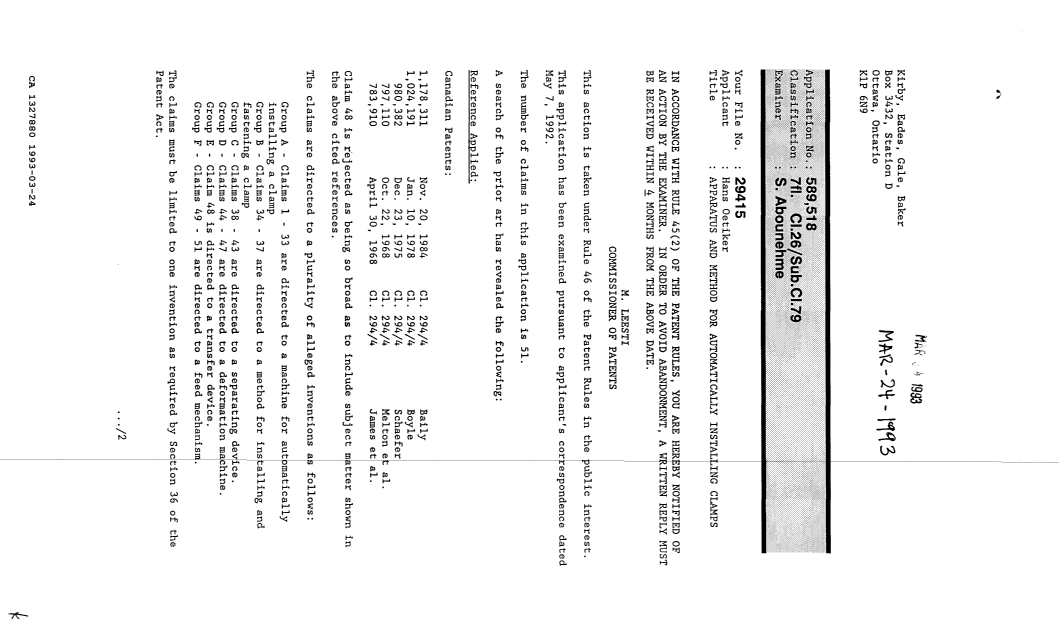 Document de brevet canadien 1327880. Demande d'examen 19930324. Image 1 de 2