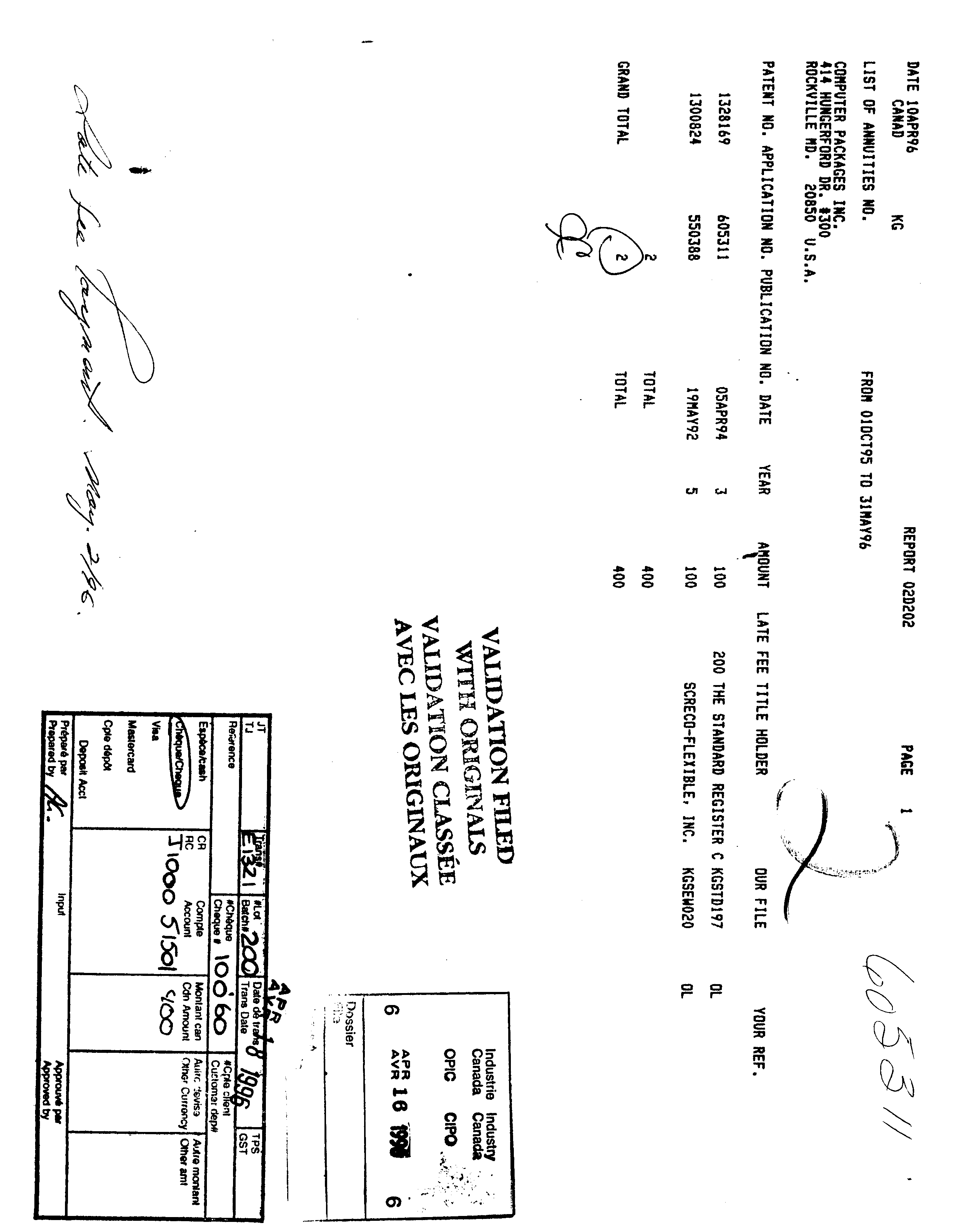 Document de brevet canadien 1328169. Taxes 19951216. Image 1 de 1