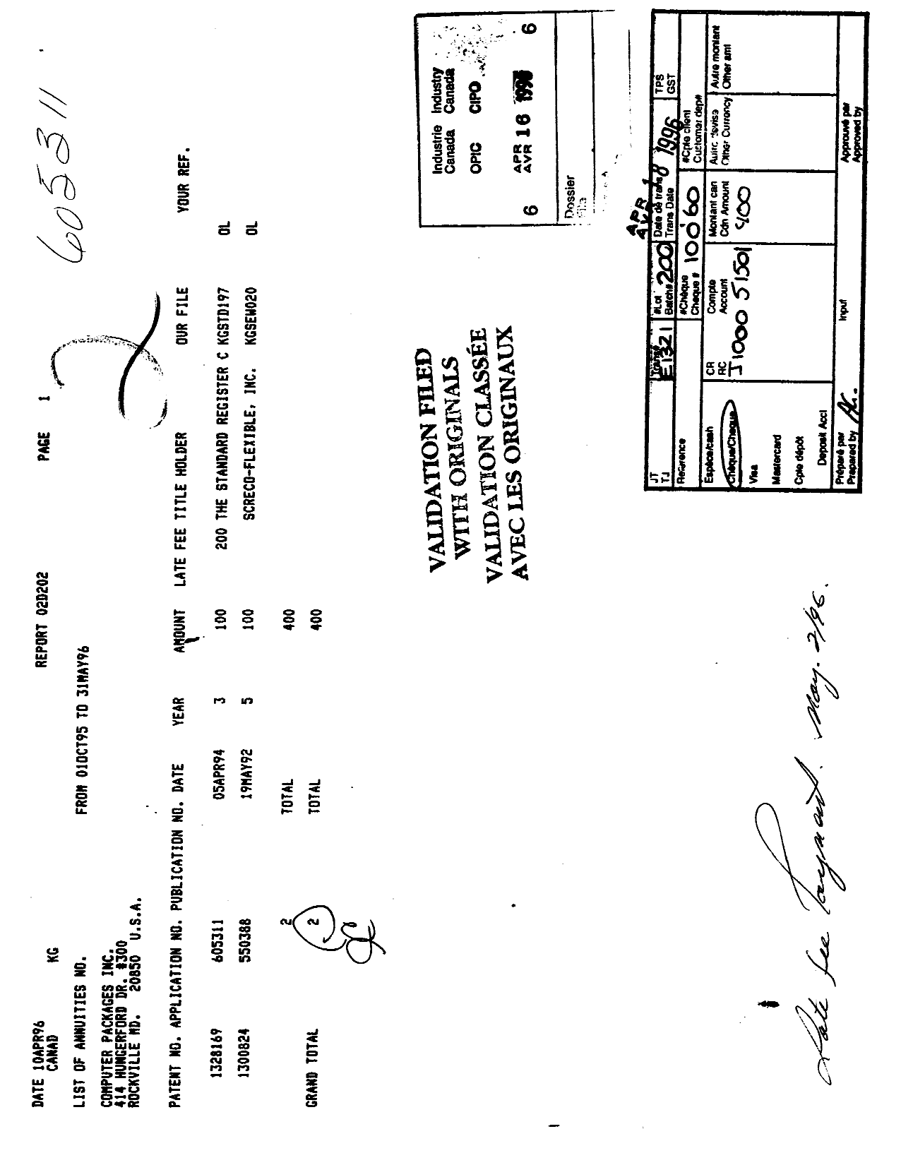 Canadian Patent Document 1328169. Fees 19951216. Image 1 of 1