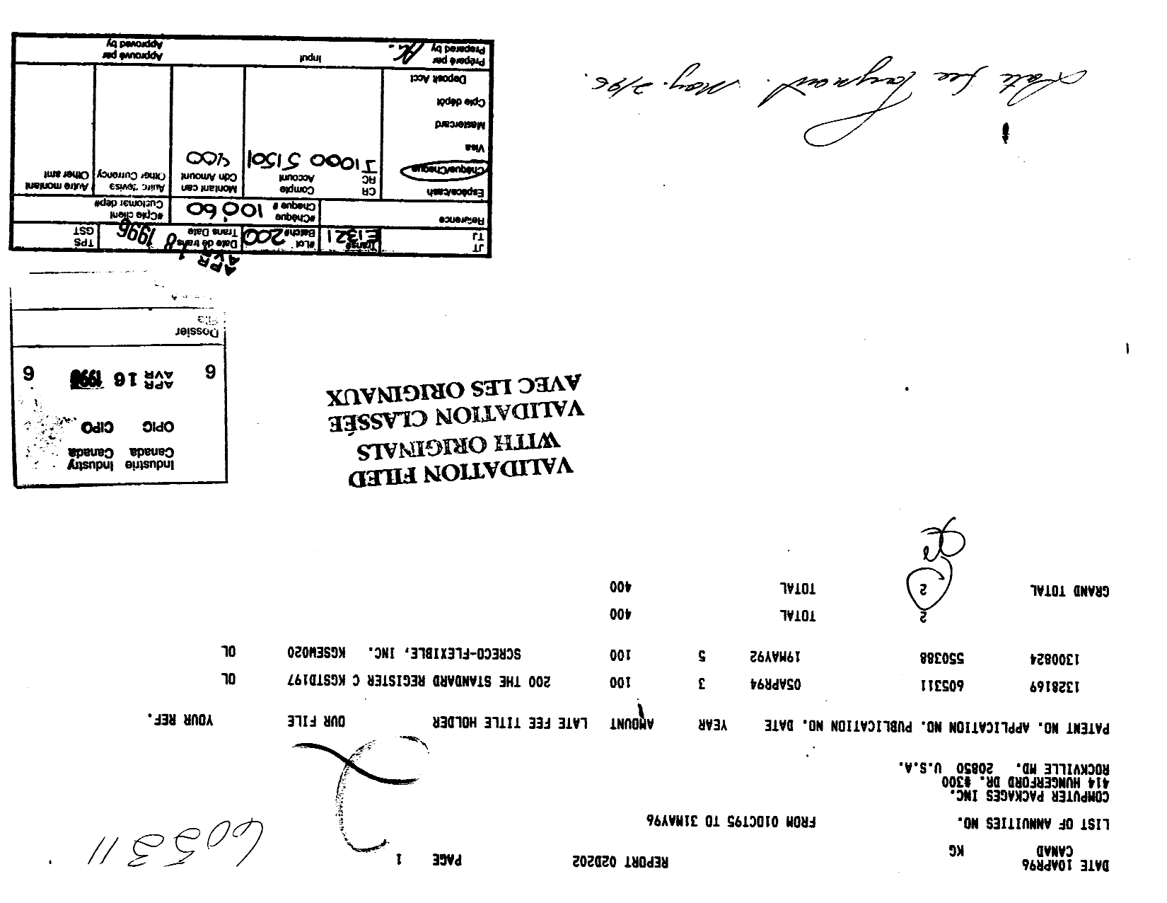 Document de brevet canadien 1328169. Taxes 19951216. Image 1 de 1