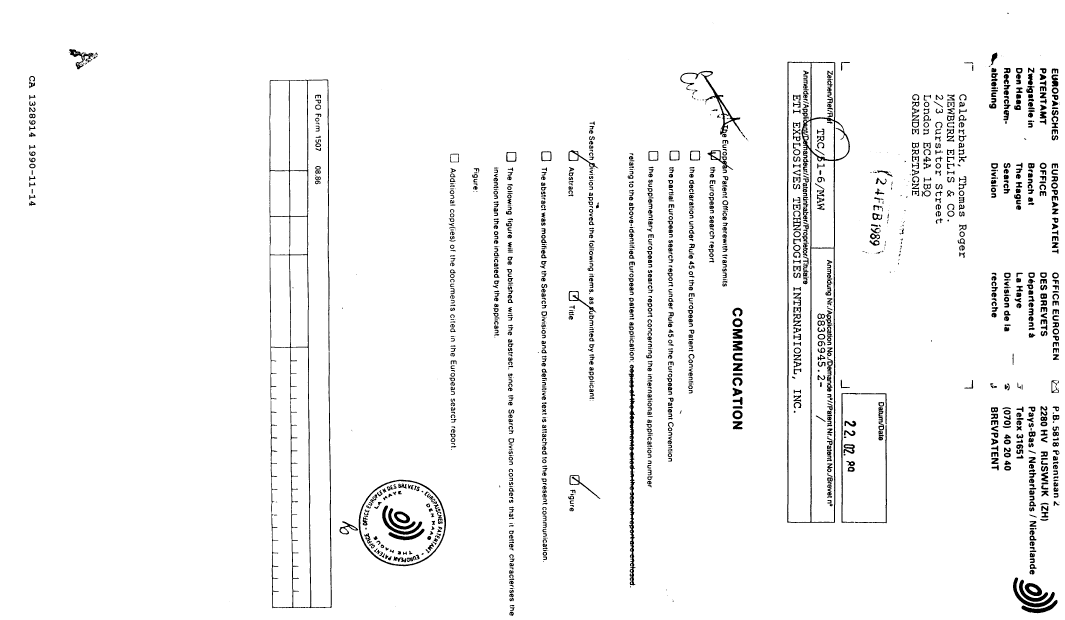 Canadian Patent Document 1328914. Prosecution Correspondence 19901114. Image 2 of 5