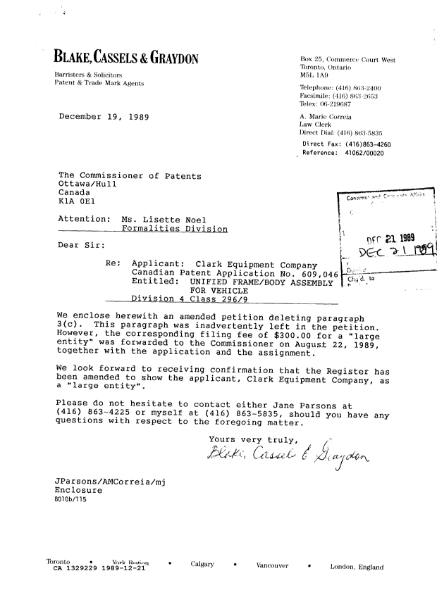 Canadian Patent Document 1329229. PCT Correspondence 19891221. Image 1 of 1
