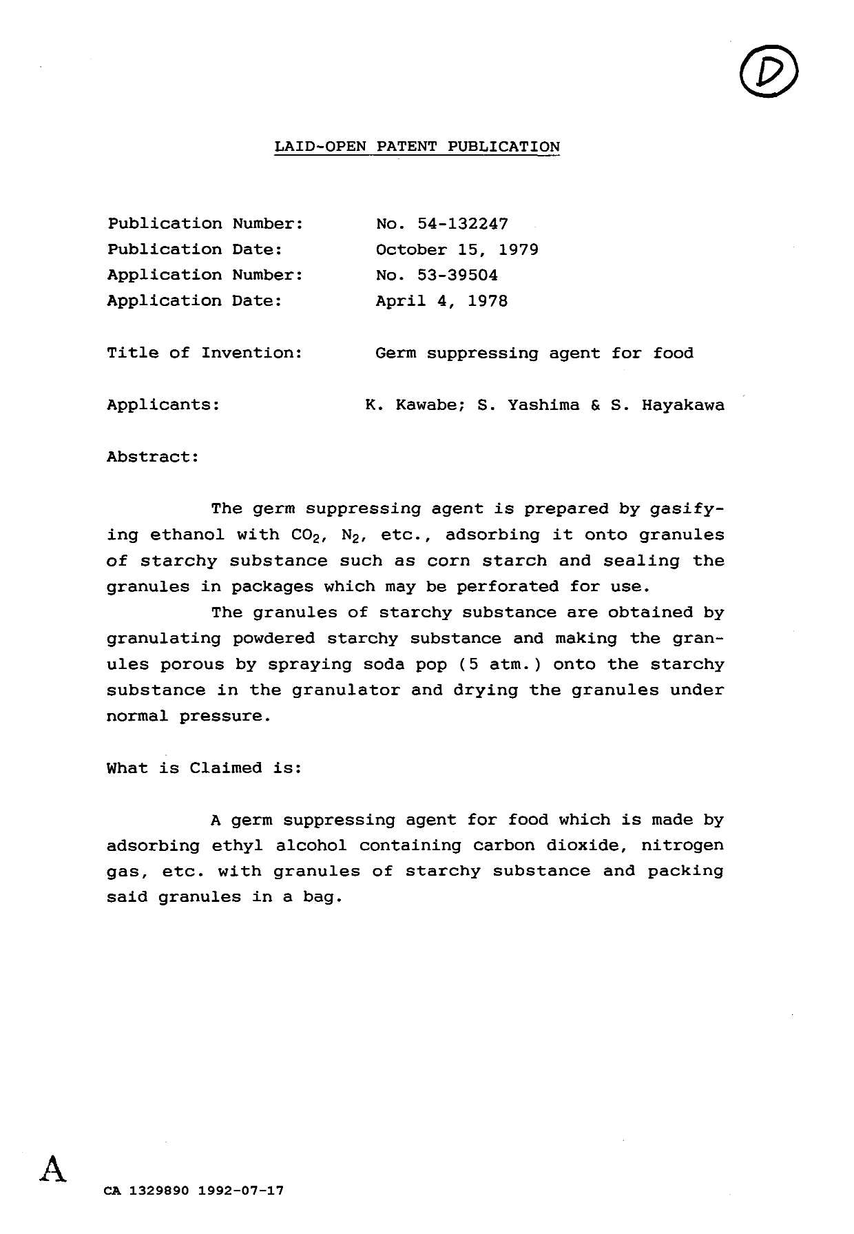 Canadian Patent Document 1329890. Prosecution Correspondence 19920717. Image 6 of 6