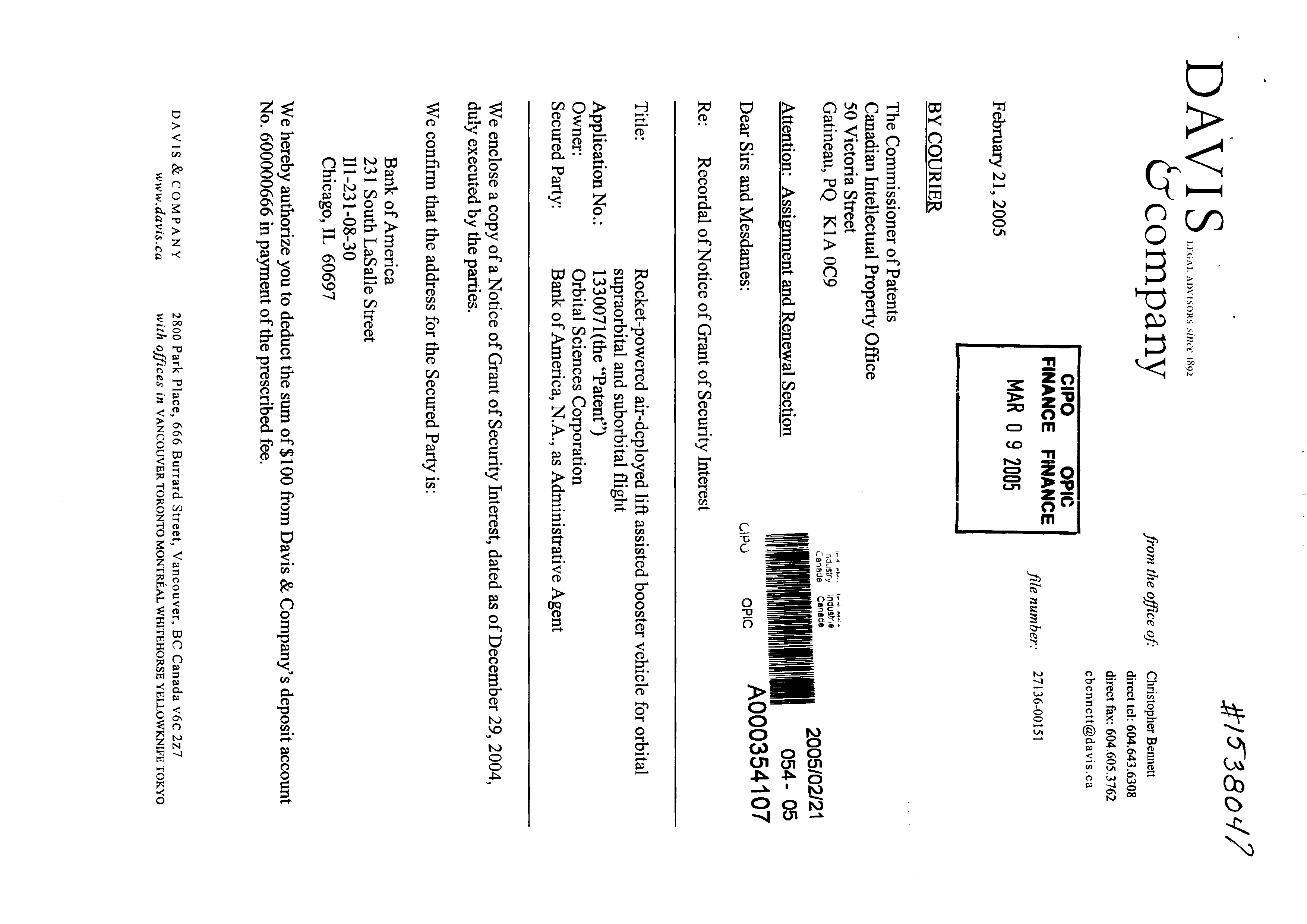 Canadian Patent Document 1330071. Assignment 20050221. Image 1 of 5