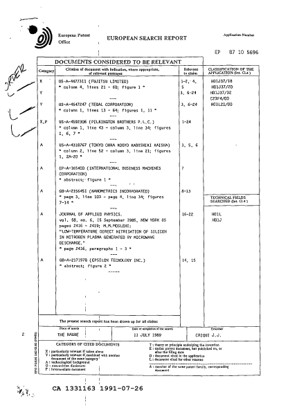 Document de brevet canadien 1331163. Correspondance de la poursuite 19910726. Image 4 de 4