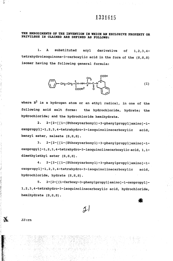 Document de brevet canadien 1331615. Revendications 19950829. Image 1 de 1