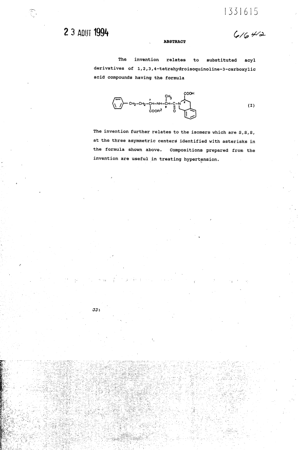 Document de brevet canadien 1331615. Abrégé 19950829. Image 1 de 1