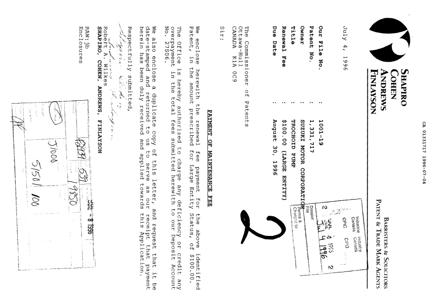 Document de brevet canadien 1331717. Taxes 19960704. Image 1 de 1