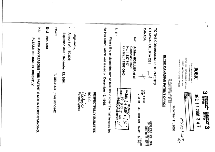 Canadian Patent Document 1331717. Correspondence 20020108. Image 2 of 2
