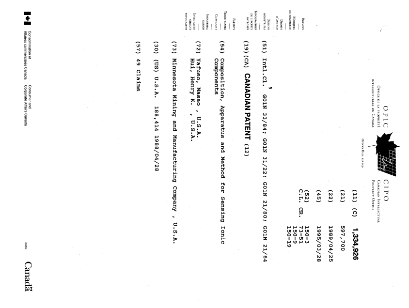 Document de brevet canadien 1334926. Page couverture 19950328. Image 1 de 1