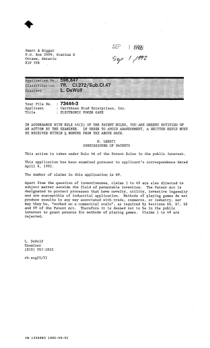 Document de brevet canadien 1334983. Demande d'examen 19920901. Image 1 de 1