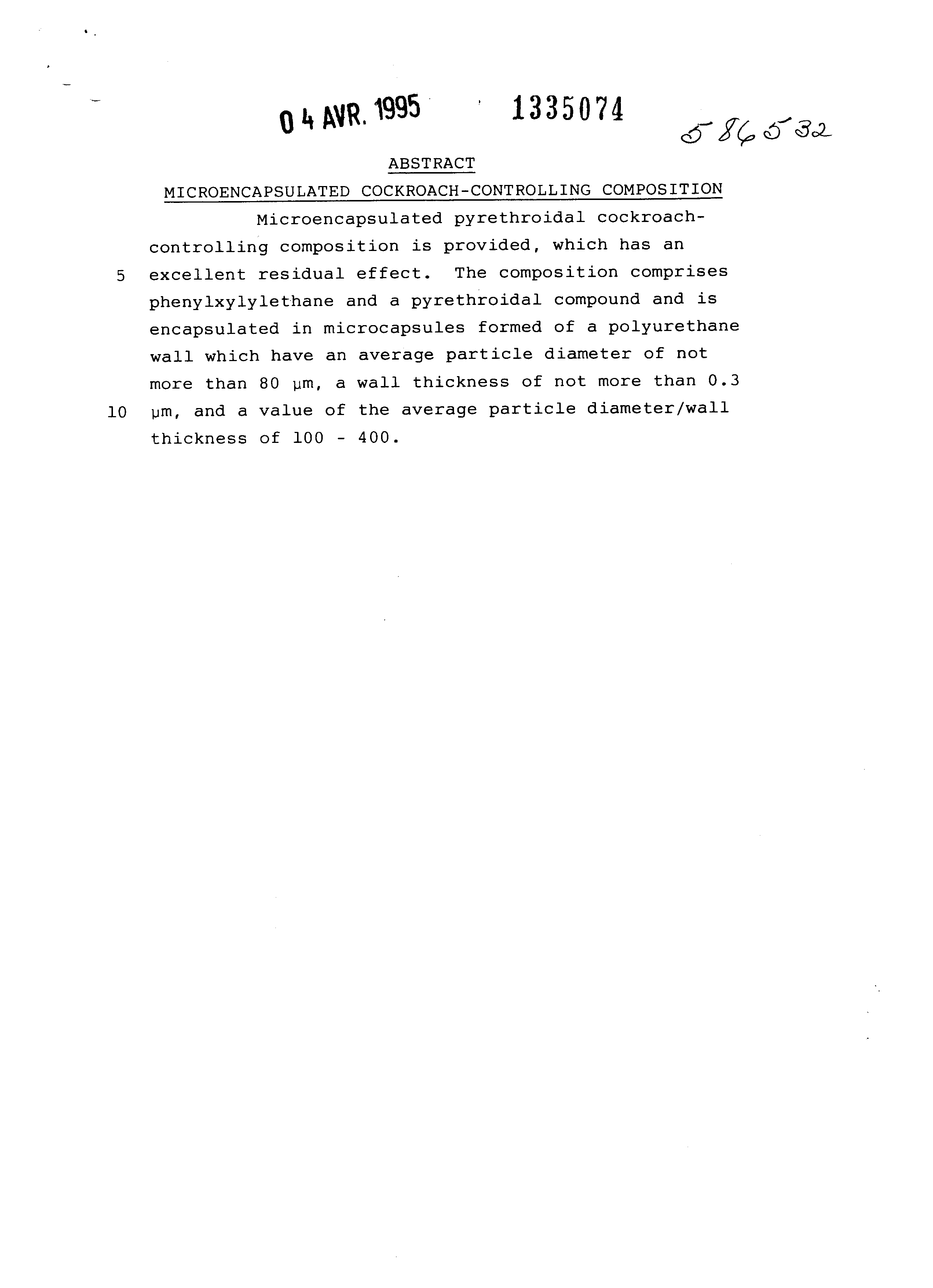 Document de brevet canadien 1335074. Abrégé 19941204. Image 1 de 1
